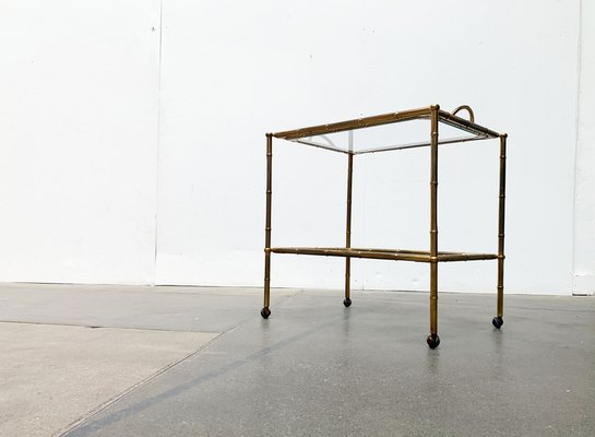 Mid-Century Hollywood Regency Style Brass Fake Bamboo Tray Serving Cart or Side Table, 1960s-UAH-1334629