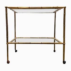 Mid-Century Hollywood Regency Style Brass Fake Bamboo Tray Serving Cart or Side Table, 1960s-UAH-1334629