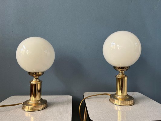 Mid-Century Hollywood Regency Table Lamps in Golden Opaline Glass,1970s, Set of 2-ZBK-1405885