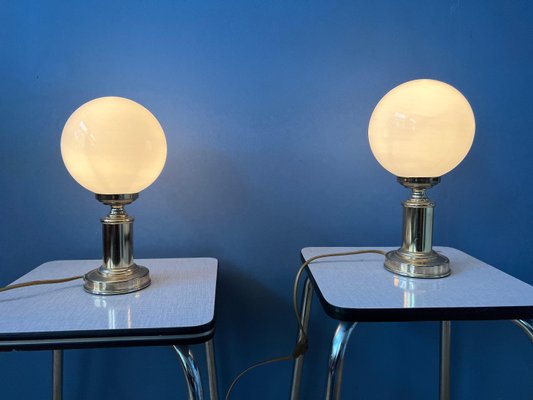 Mid-Century Hollywood Regency Table Lamps in Golden Opaline Glass,1970s, Set of 2-ZBK-1405885