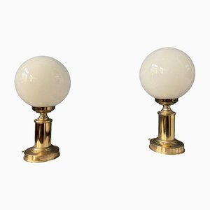 Mid-Century Hollywood Regency Table Lamps in Golden Opaline Glass,1970s, Set of 2-ZBK-1405885