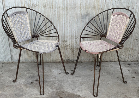 Mid-Century Hoop Chairs with Caned Seats and Backs, Set of 2