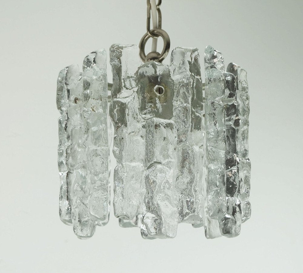 Mid-Century Ice Glass Pendant Light by J. T. Kalmar for Kalmar Franken KG, 1970s