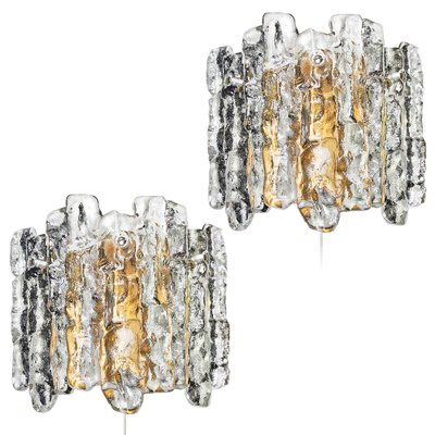 Mid-Century Ice Glass Sconces from Kalmar, Austria, 1960s, Set of 2-QBR-1420815