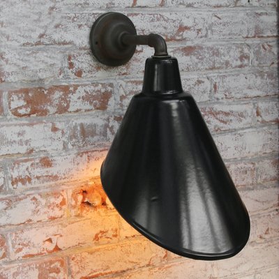 Mid-Century Industrial Black Enamel & Cast Iron Factory Sconce-BLS-884794