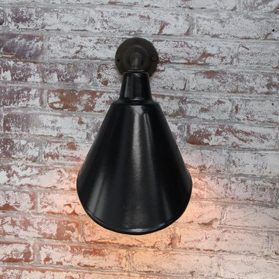 Mid-Century Industrial Black Enamel & Cast Iron Factory Sconce-BLS-884794