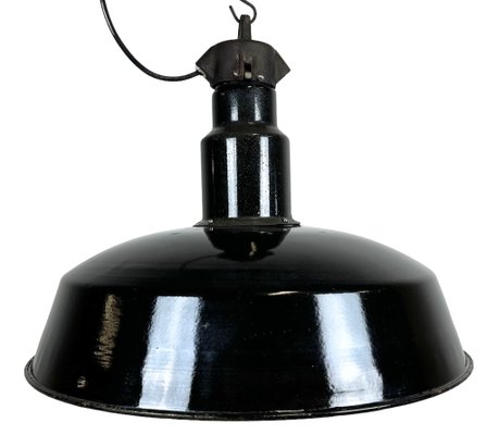 Mid-Century Industrial Black Enamel Factory Lamp, 1950s-CGF-1435849