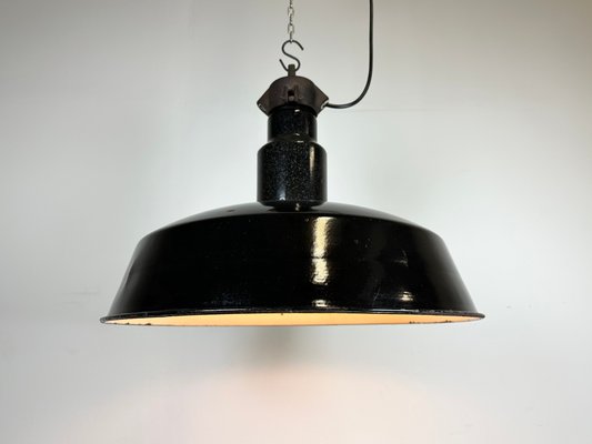 Mid-Century Industrial Black Enamel Factory Lamp, 1950s-CGF-1435849