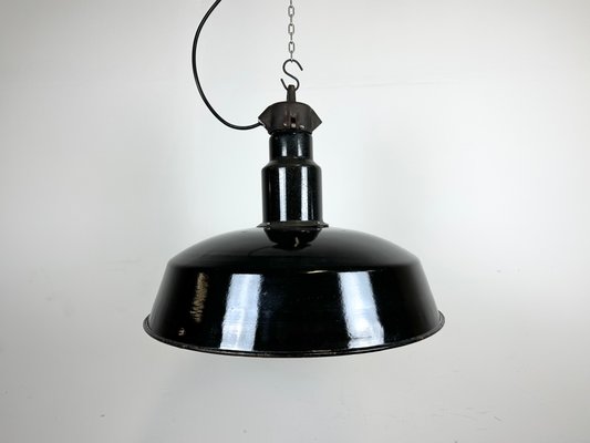 Mid-Century Industrial Black Enamel Factory Lamp, 1950s-CGF-1435849