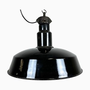 Mid-Century Industrial Black Enamel Factory Lamp, 1950s-CGF-1435849