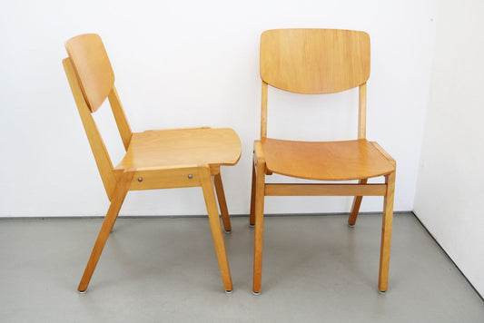 Mid-Century Industrial Casala Stacking Chairs in Beech, 1950s, Set of 6