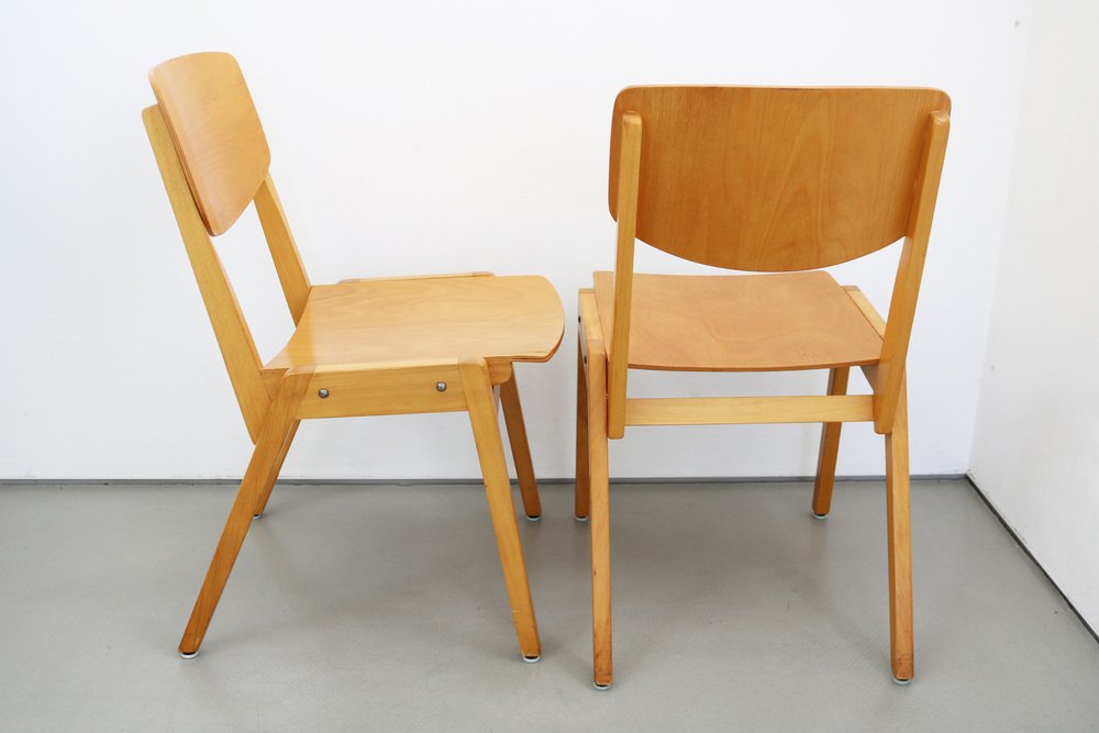 Mid-Century Industrial Casala Stacking Chairs in Beech, 1950s, Set of 6