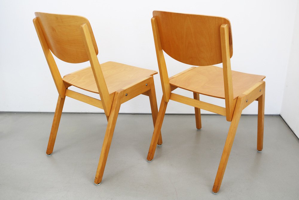 Mid-Century Industrial Casala Stacking Chairs in Beech, 1950s, Set of 6