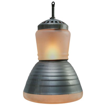 Mid-Century Industrial Frosted and Mercury Glass Pendant Lamp by Adolf Meyer for Zeiss Ikon-BLS-829868