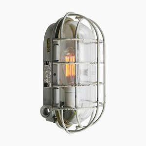 Mid-Century Industrial Gray Metal and Clear Glass Sconce-BLS-580896