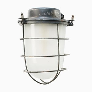 Mid-Century Industrial Gray Metal & Frosted Glass Pendant Lamp-BLS-891475