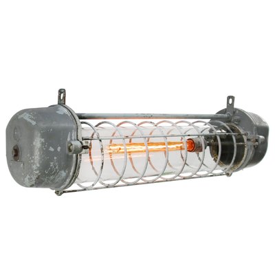 Mid-Century Industrial Grey Aluminium & Glass Ceiling Lamp-BLS-850991