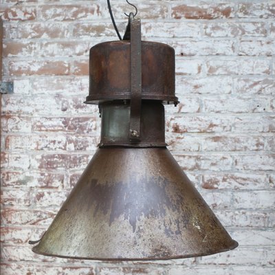 Mid-Century Industrial Rust Brown Metal Pendant Lamp-BLS-1732275