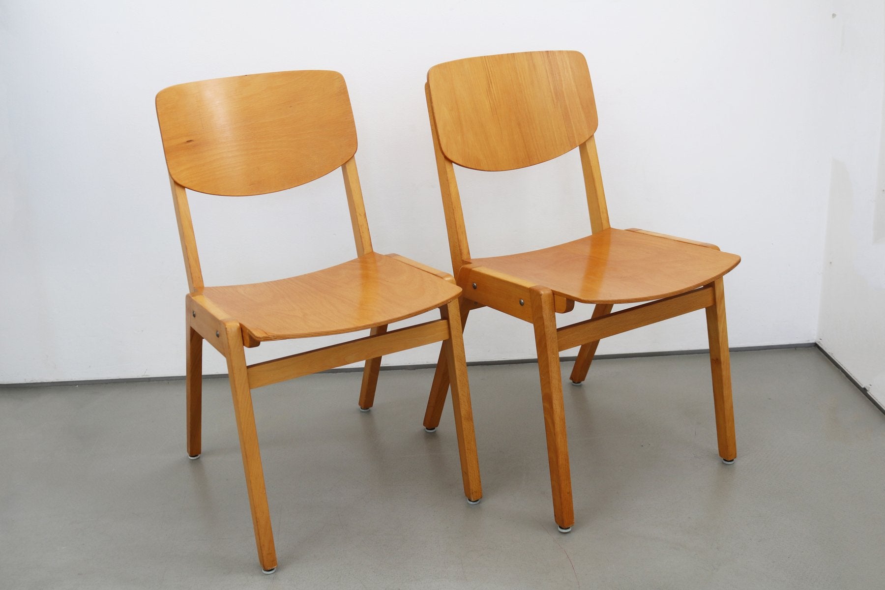 Mid-Century Industrial Stacking Chairs in Beech from Casala, 1950s, Set of 2