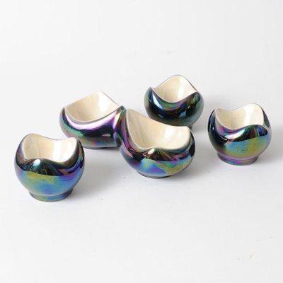 Mid-Century Iridescent Ceramic Egg Cups and Salt Cellar Set from Verceram, 1950s, Set of 4-IXK-733053