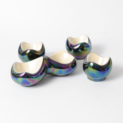 Mid-Century Iridescent Ceramic Egg Cups and Salt Cellar Set from Verceram, 1950s, Set of 4-IXK-733053