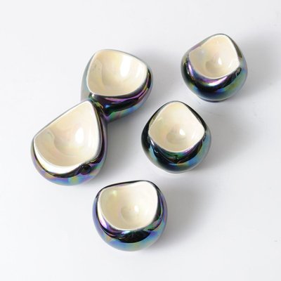 Mid-Century Iridescent Ceramic Egg Cups and Salt Cellar Set from Verceram, 1950s, Set of 4-IXK-733053