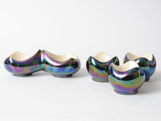 Mid-Century Iridescent Ceramic Egg Cups and Salt Cellar Set from Verceram, 1950s, Set of 4-IXK-733053