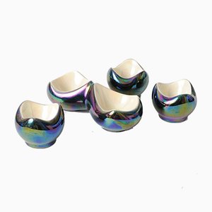 Mid-Century Iridescent Ceramic Egg Cups and Salt Cellar Set from Verceram, 1950s, Set of 4-IXK-733053