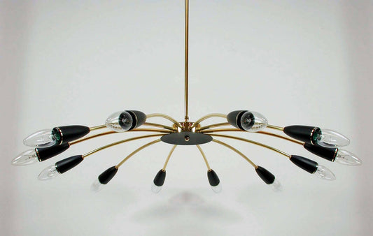 Mid-Century Italian 12-Light Sputnik Chandelier in the Style of Stilnovo