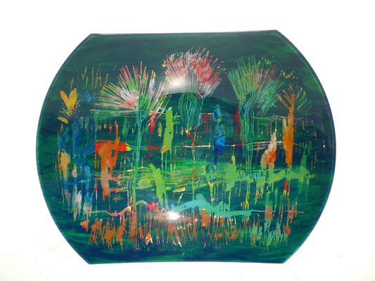 Mid-Century Italian Abstract Paint Curved Crystal Glass Plate from Erwin Burger , 1950s-KGD-1793714