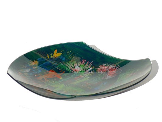 Mid-Century Italian Abstract Paint Curved Crystal Glass Plate from Erwin Burger , 1950s-KGD-1793714