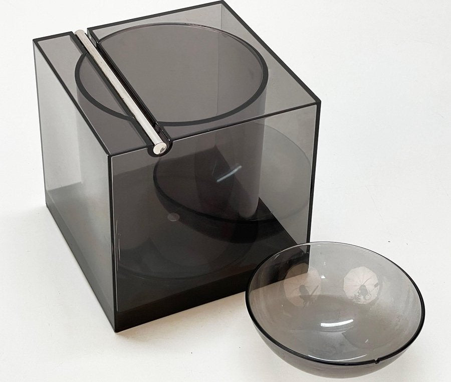 Mid-Century Italian Acrylic Cubic Ice Bucket by Renzo Cassetti for Di Cini & Nils, 1974