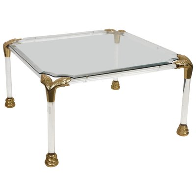 Mid-Century Italian Acrylic Glass & Brass Coffee Table, 1970s-JDR-1125993