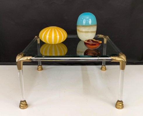 Mid-Century Italian Acrylic Glass & Brass Coffee Table, 1970s-JDR-1125993