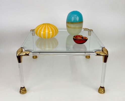 Mid-Century Italian Acrylic Glass & Brass Coffee Table, 1970s-JDR-1125993