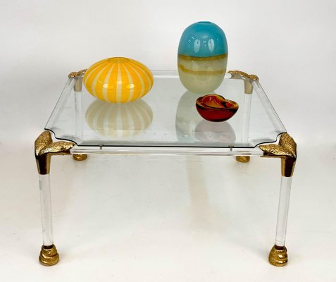 Mid-Century Italian Acrylic Glass & Brass Coffee Table, 1970s-JDR-1125993