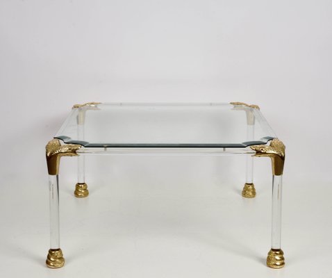 Mid-Century Italian Acrylic Glass & Brass Coffee Table, 1970s-JDR-1125993