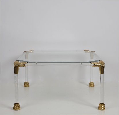 Mid-Century Italian Acrylic Glass & Brass Coffee Table, 1970s-JDR-1125993