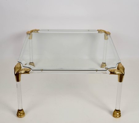 Mid-Century Italian Acrylic Glass & Brass Coffee Table, 1970s-JDR-1125993