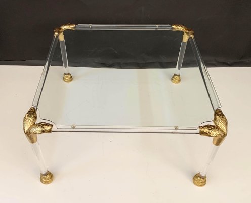 Mid-Century Italian Acrylic Glass & Brass Coffee Table, 1970s-JDR-1125993