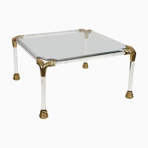 Mid-Century Italian Acrylic Glass & Brass Coffee Table, 1970s-JDR-1125993