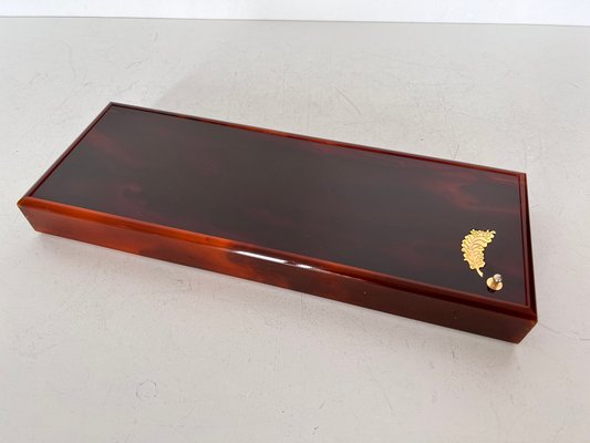 Mid-Century Italian Acrylic Glass & Brass Decorative Box in Dior Style-VNE-1363920