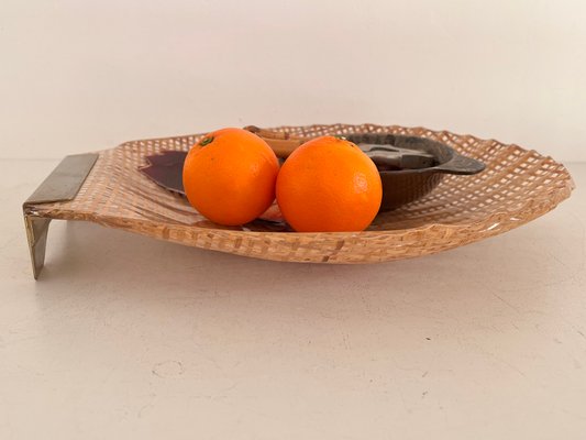 Mid-Century Italian Acrylic, Rattan & Brass Serving Tray, 1970-VNE-1177364