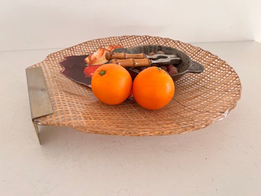 Mid-Century Italian Acrylic, Rattan & Brass Serving Tray, 1970-VNE-1177364