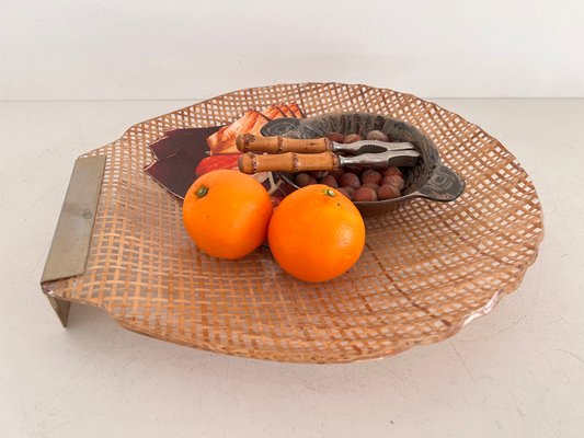 Mid-Century Italian Acrylic, Rattan & Brass Serving Tray, 1970-VNE-1177364