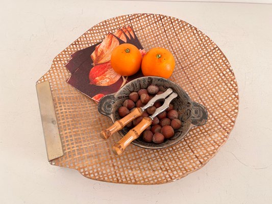 Mid-Century Italian Acrylic, Rattan & Brass Serving Tray, 1970-VNE-1177364