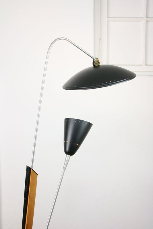 Mid-Century Italian Aluminum & Wood Floor Lamp with Reflector