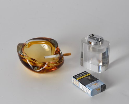 Mid-Century Italian Amber Sommerso Murano Art Glass Bowl or Ashtray by Flavio Poli, 1960s-JDR-1193033