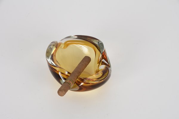 Mid-Century Italian Amber Sommerso Murano Art Glass Bowl or Ashtray by Flavio Poli, 1960s-JDR-1193033