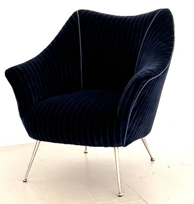 Mid-Century Italian Armchair with Brass Legs in Velvet, 1970s-VNE-1818318